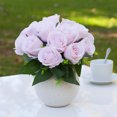 thumbnail image 2 of Enova Home 18 Heads Artificial Silk Roses Faux Flowers Arrangement in Round Tapered Ceramic Pot for Home Office Wedding Decor (Pink), 2 of 4