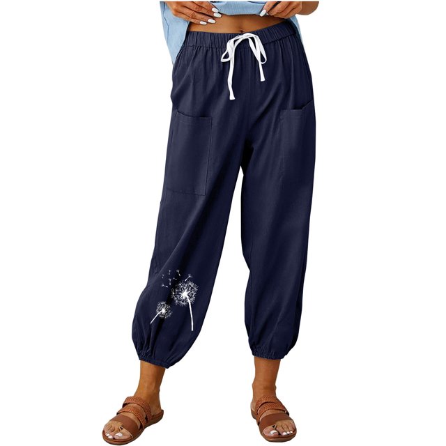 KIHOUT Pantalon Court pour Femmes Nouveautés Mode Décontractée Pantalon de Survêtement Imprimé Graphique Taille Haute à Cordon Bas Resserré avec Poches