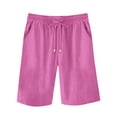 thumbnail image 4 of RYRJJ Cotton Linen Shorts for Women Knee Length Plus Size Summer Casual Beach Elastic Waist Drawstring Comfy Trendy Shorts(Hot Pink,XXL), 4 of 5