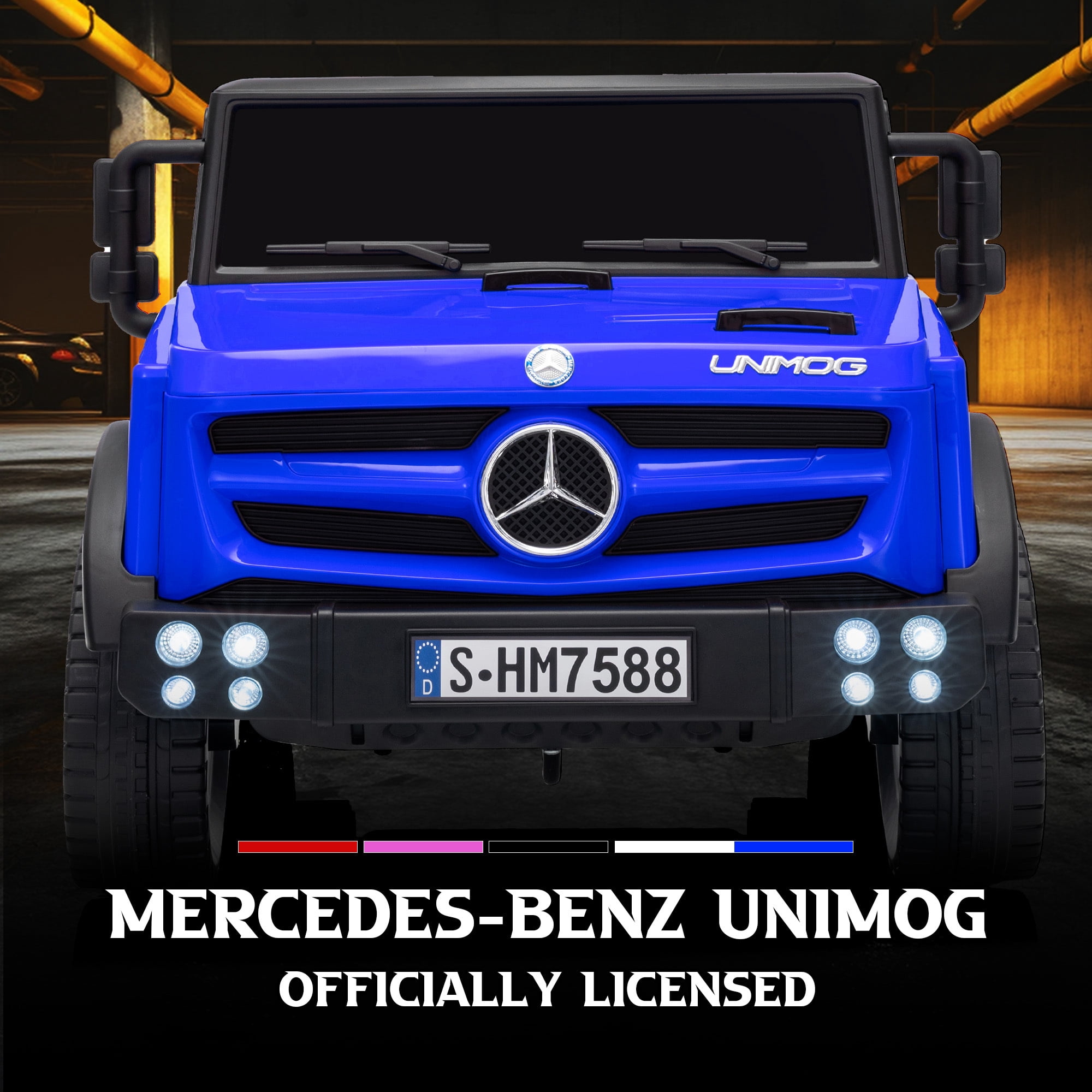 Letsgokid 12V Ride on Car with Parent Remote Control, Licensed Mercedes-Benz UNIMOG Car for Kids, LED Lights, Music & Horn, Soft Start, Low Battery Prompt, Kids Electric Vehicle for Boys Girls