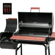 Royal Gourmet 30 Charcoal Barrel Grill with Offset Smoker, Adjustable Grates and Thermometer