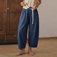 thumbnail image 4 of Lenpel Cotton Linen Cropped Pants for Women High Waist Wide Leg Ankle Trousers Summer Fall Casual Baggy Outfits with Pockets, 4 of 7