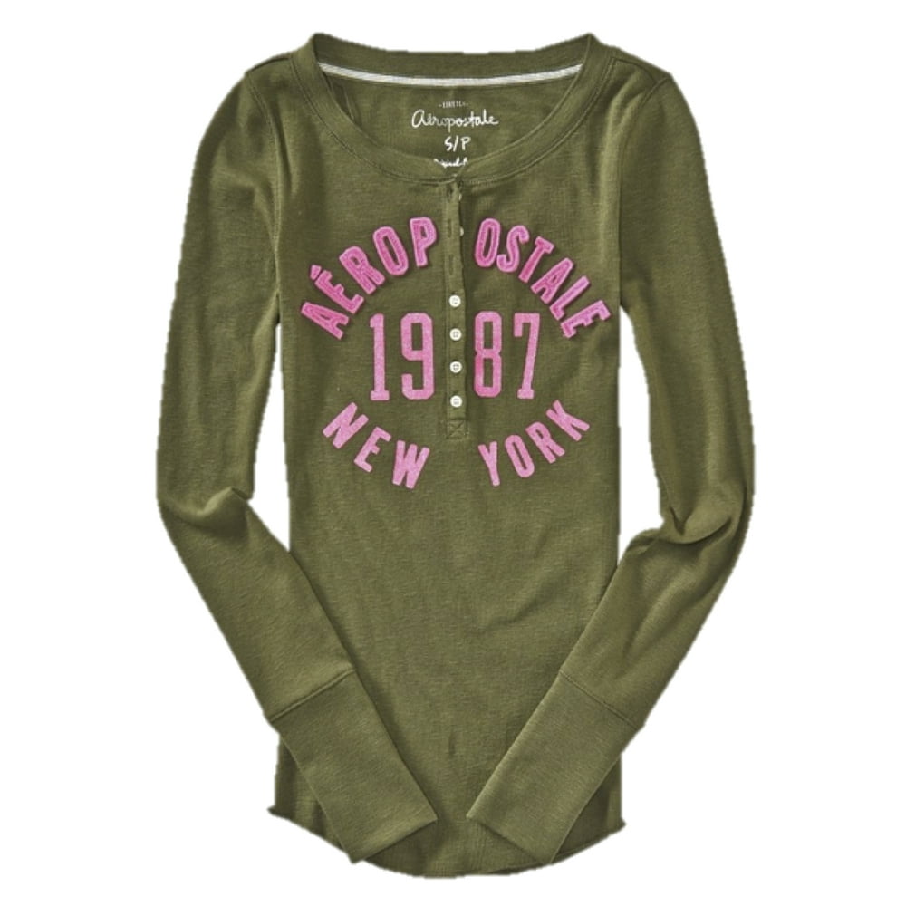 Aeropostale Aeropostale Womens 1987 New York Thermal Henley Shirt