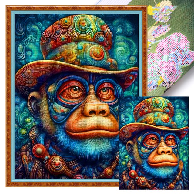 Hilo Algodón Bordado 11CT Colo Monkey Punto Cruz 40x55cm Rojo