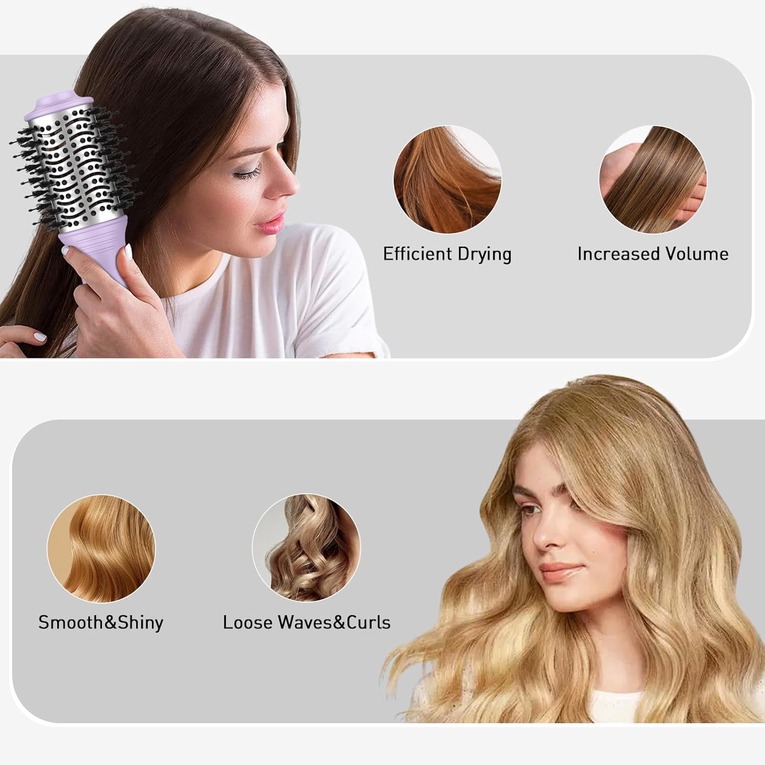 Tome 4-in-1 One-Step Dual Voltage 2 inch Hair Dryer Brush,Travel Volumizer Hot Air Brush with Protective Cover Purple