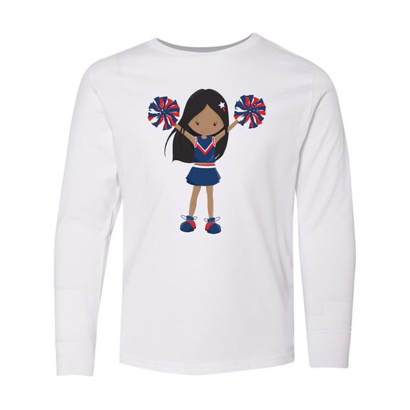 Inktastic African American Girl, Cheerleaders, Blue Uniform Long Sleeve Youth T-Shirt