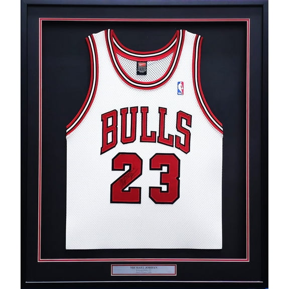 Michael Jordan Autographed Framed White Nike Jersey Chicago Bulls "Best Wishes" JSA #YY39497