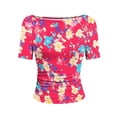 thumbnail image 7 of ClodeEU Women's Summer Print Short Sleeve Crewneck Top with Side Pleats, Slim Fit Casual Blouse Hot Pink,Womens Plus S, 7 of 7