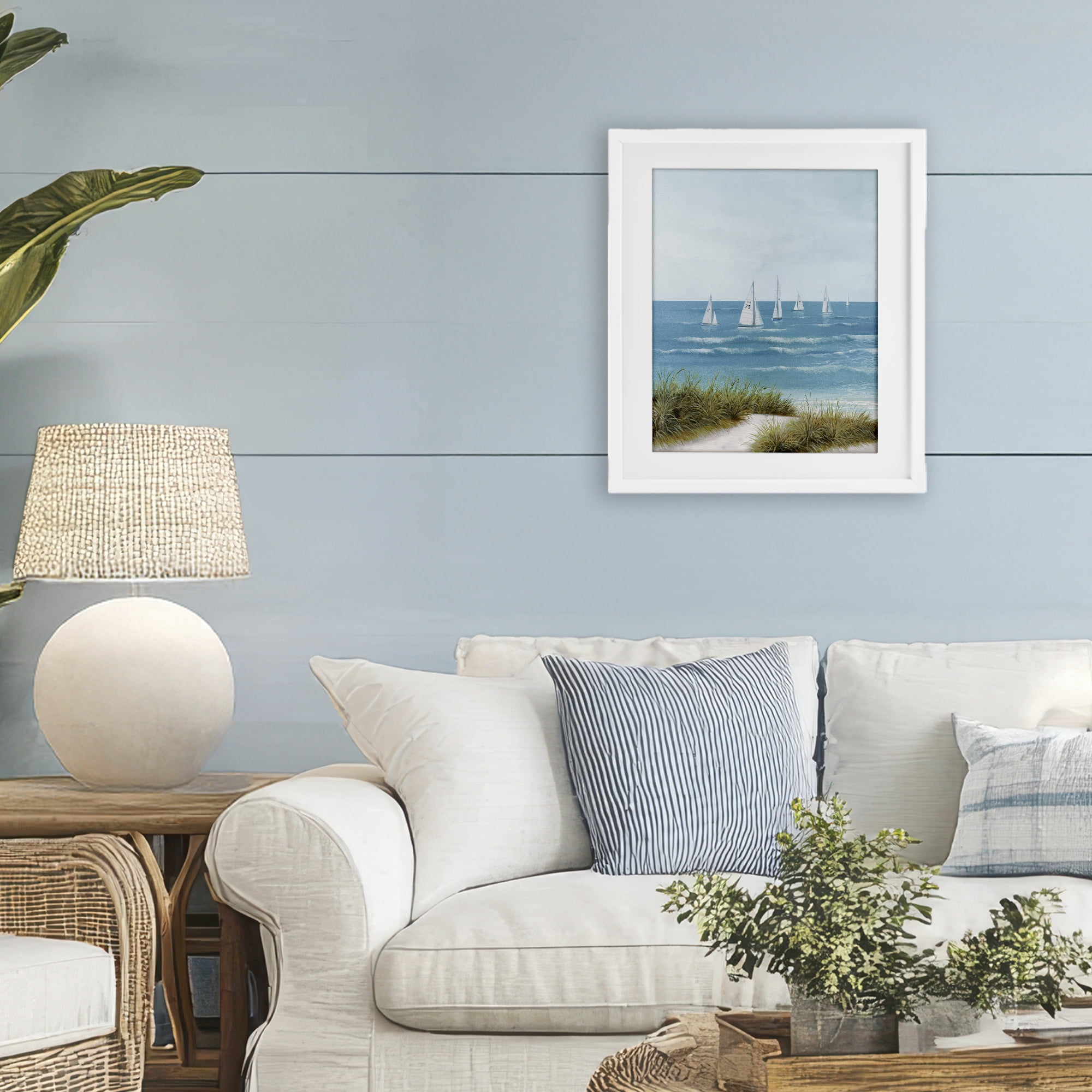 Stupell Industries Sail Away Beach Seascape White Framed Print Under Glass, design by Lorenzo Collective
