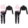 thumbnail image 6 of CHICTRY Kids Girls 3Pcs Dance Sports Outfit Athletic Bra Top with Long Sleeve Crop Top Leggings Gym Suit Tracksuit Pink 12, 6 of 7