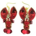 thumbnail image 2 of Mardi Gras Crystal Red Crawfish Seed Bead Hook Earrings Parade Carnival Wear, 2 of 2