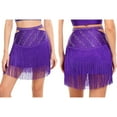 thumbnail image 7 of Aislor Women's Rhinestone Shiny Latin Dance Fringe Hem Salsa Tango Ballroom Performance Skirt Purple M, 7 of 7