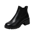 thumbnail image 2 of EKVAHL Women's Chelsea Ankle Boots, Non‑Slip Faux Leather Low Heel Booties, Round Toe Solid Work Casual Boots Black, 2 of 6