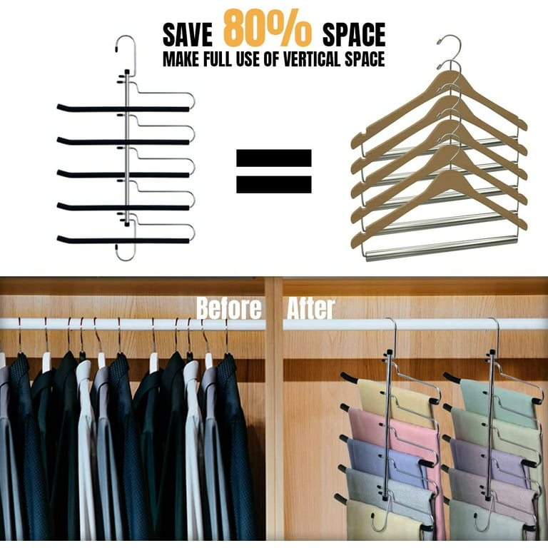 Pants Hangers Space Saving Pants Rack, Magic Metal Space Saver Pant Hangers,  5 Layered Multifunctional Pants Hanger, Non Slip Open End Trouser Jean  Hangers for … in 2023