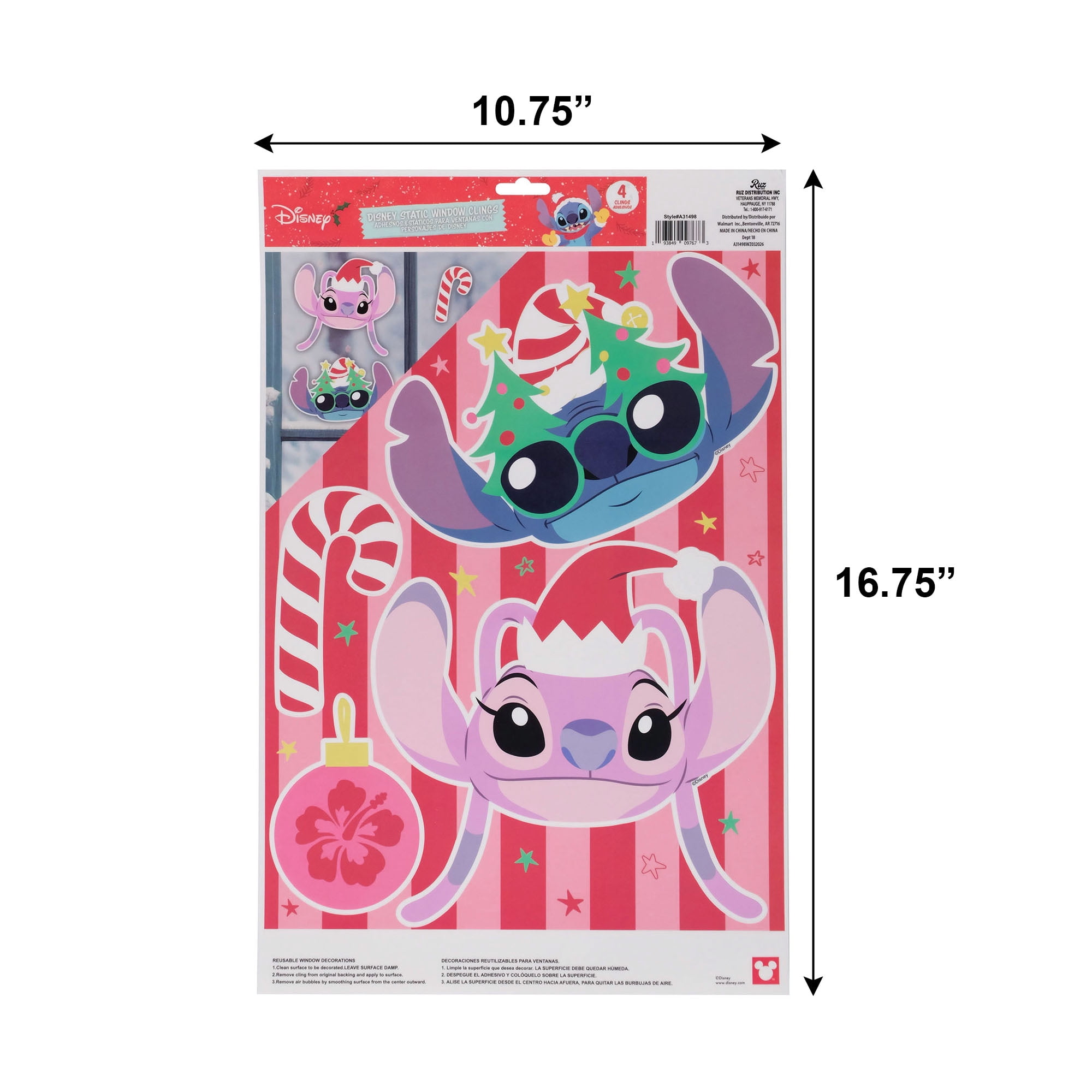 Disney Stitch & Angel Christmas Window Clings – Holiday Static Window Decorations
