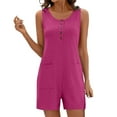 thumbnail image 2 of Summer Rompers for Women Jumpsuit Shorts Casual Loose Fit Summer Women's Fashion Sleeveless Crew Neck Buttons Overalls with Pockets S-2XL, 2 of 9