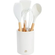 Beautiful By Drew Barrymore Kitchen Utensil  5 Piece Set with Silicone Tools and Crock, White