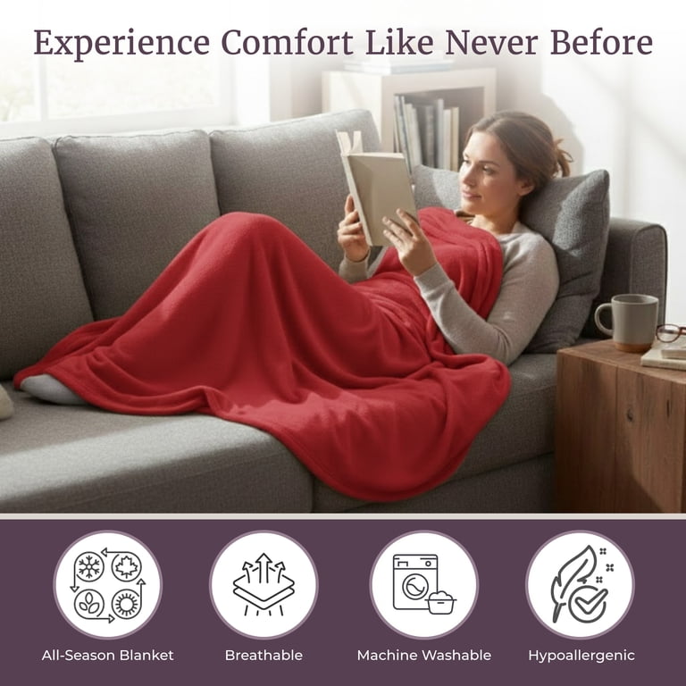 Flannel Fleece Throw Blanket, 60 x 70 Inch, Red photo 5
