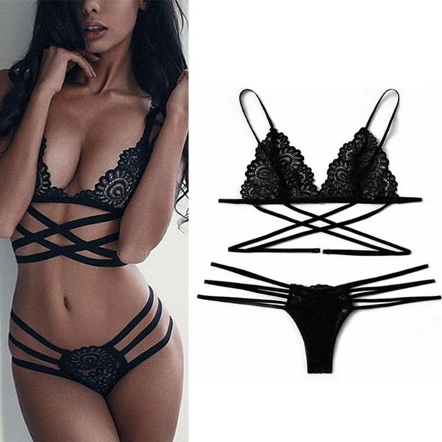 Lencería hueca de tres puntos con ataduras cruzadas para mujeres sexy ANGGREK Cocina, Decoración y Otros