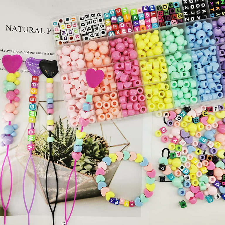 200 White with Colorful Assorted Alphabet Letter Cube Pony Beads