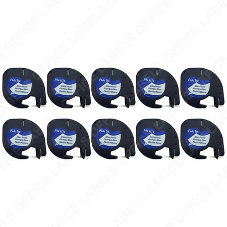 10 Pack of 91331 Black on White Compatible Tape for DYMO LetraTag 1/2