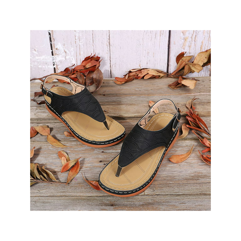SIMANLAN Sandals Women Wide Width Flip Flops Ladies Arch Support Orthopedic  Thong Sandals Comfortable Size 8 Black 8.5