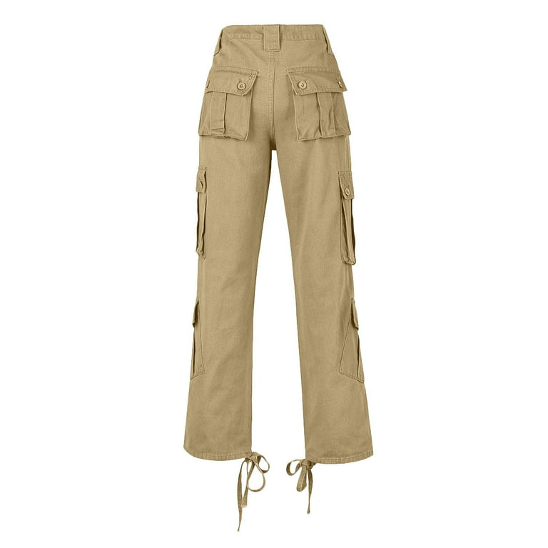 YWDJ Cargo Pants Women Baggy Plus Size Women Street Style Fashion Design  Sense Multi Pocket Overalls Drawstring Elastic Low Waist Sports Pants Khaki  S 