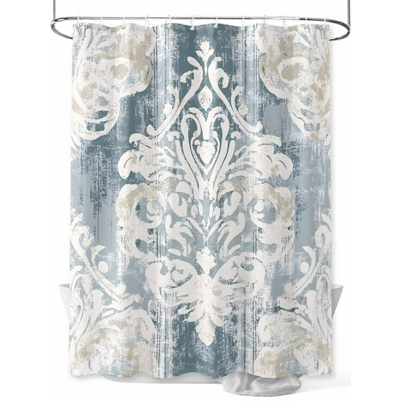 Fsddascl Vintage White Beige Floral Shower Curtain Set - 72" x 78" Washable Bathtub Curtain with 12 Hooks, Abstract Art Flower Waterproof Fabric Stall Shower Curtains for Bathroom/Bathtub Décor