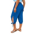 thumbnail image 4 of Women High Waisted Capri Pants with Pockets Tie Knot Straight Leg Cropped Trousers Summer Casual Beach Vacation Pull on Elastic Waist Crop Pants, Blue, 3XL, 4 of 6