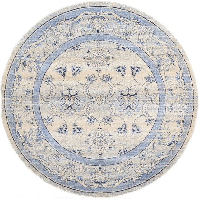 Unique Loom Tapis la Jolla Zone Frontalière Rustique 8' x 8' Bleu Rond/ivoire