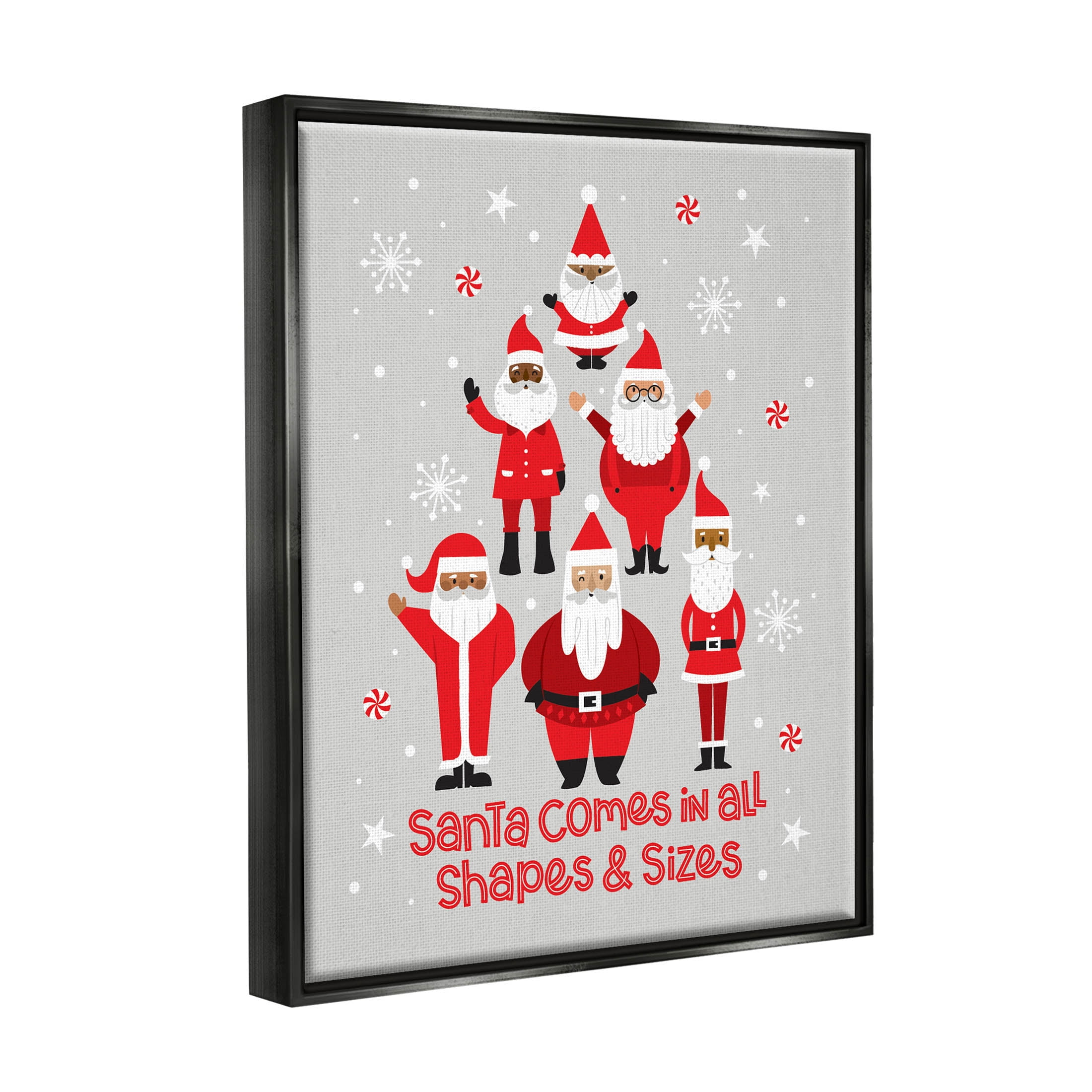 Santa All Shapes & Sizes Christmas Phrase Holiday Graphic Art Jet Black Framed Art Print Wall Art