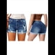 thumbnail image 1 of Shorts Vaqueros Desgastados de Tiro Medio-Alto para Mujer, con Bolsillos y Dobladillo Doblado, Informales, de Verano Azul Oscuro XL, 1 of 5