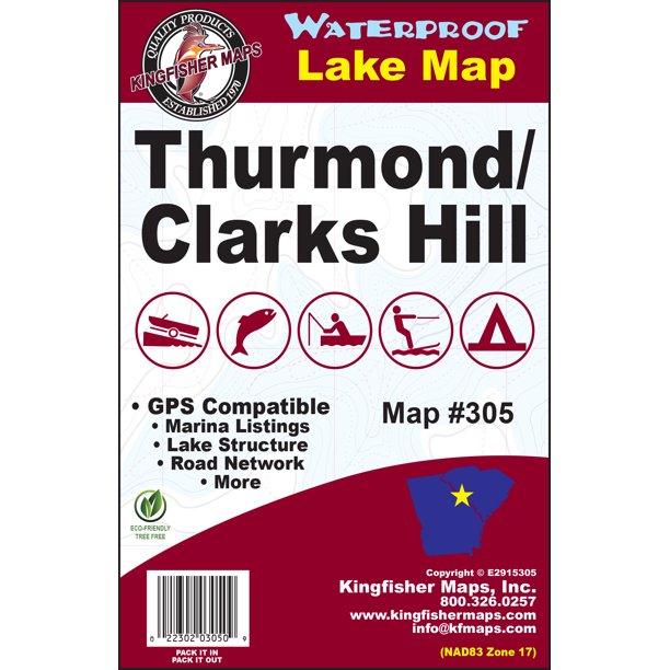 Kingfisher Maps Waterproof Topographical Lake Map Thurmond/Clarks Hill GA & SC