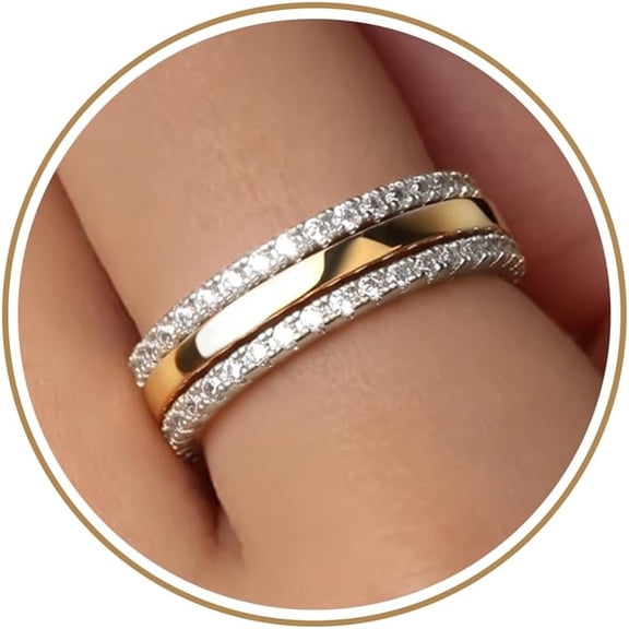 DESIGNICE Stackable Rings for Women Non Tarnish,Two Tone Mixed Metal Dainty Eternity Band Set,14K Gold&Sterling Silver Plated Cubic Zirconia Hypoallergenic Wedding Thumb Pinky Rings Size 4-11