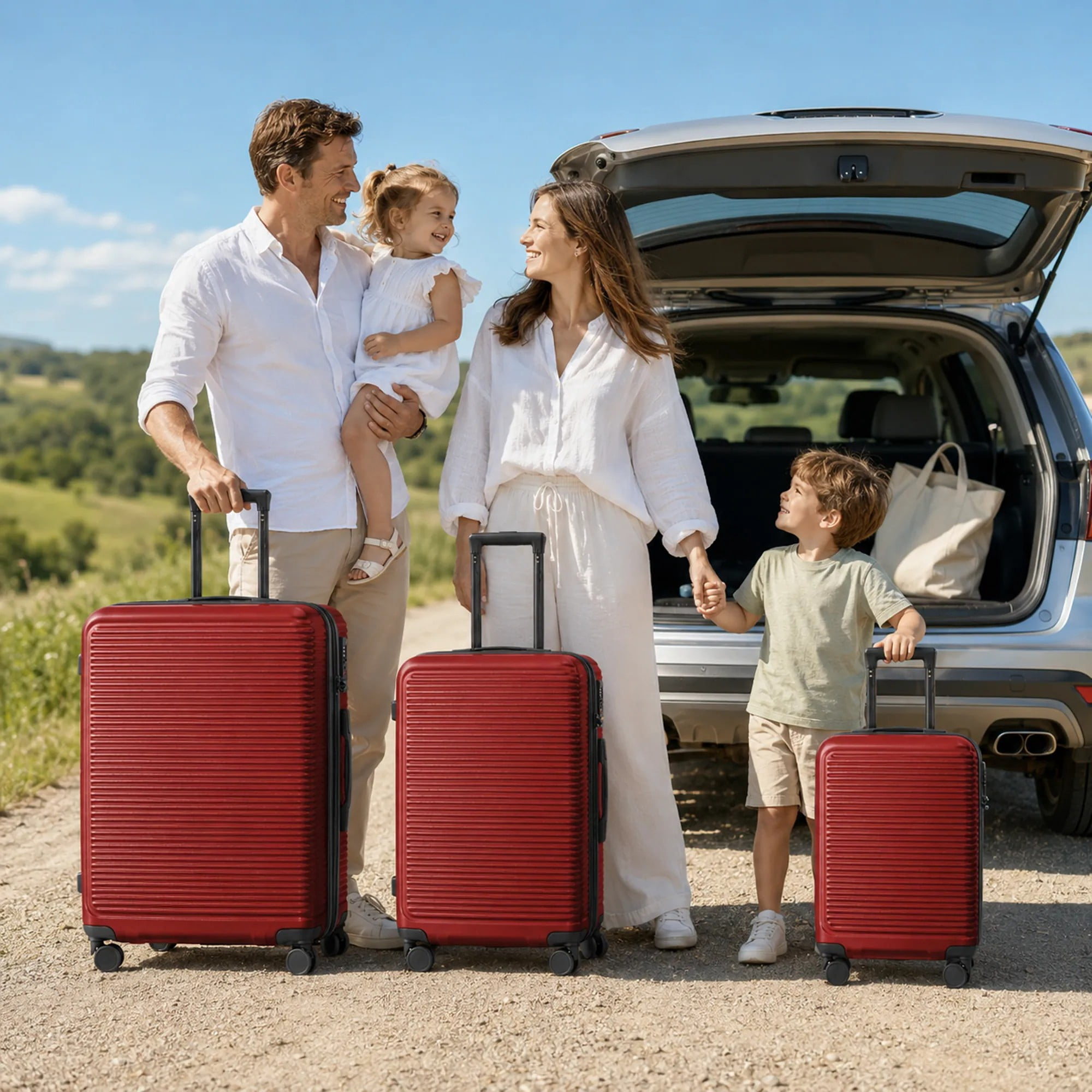avobird 3-Piece ABS Hardshell Luggage Set – Lightweight and scratch-resistant, featuring silent 360° spinner wheels and TSA-approved locks, 20"/24"/28", Wine Red