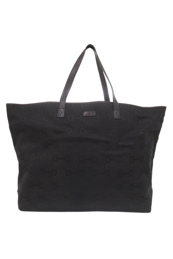 Pre-Owned Gucci Horsebit pattern canvas and leather black tote... (Good)
