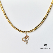 14K Bonded Gold Cuban Chain with Heart Wings Charm, Best Unisex Christmas Gift for Women, Men, Girlfriend, Boyfriend, Her, Bestfriend, 14K Bonded Gold Necklace with Gift Box/Bag by Aria Jeweler