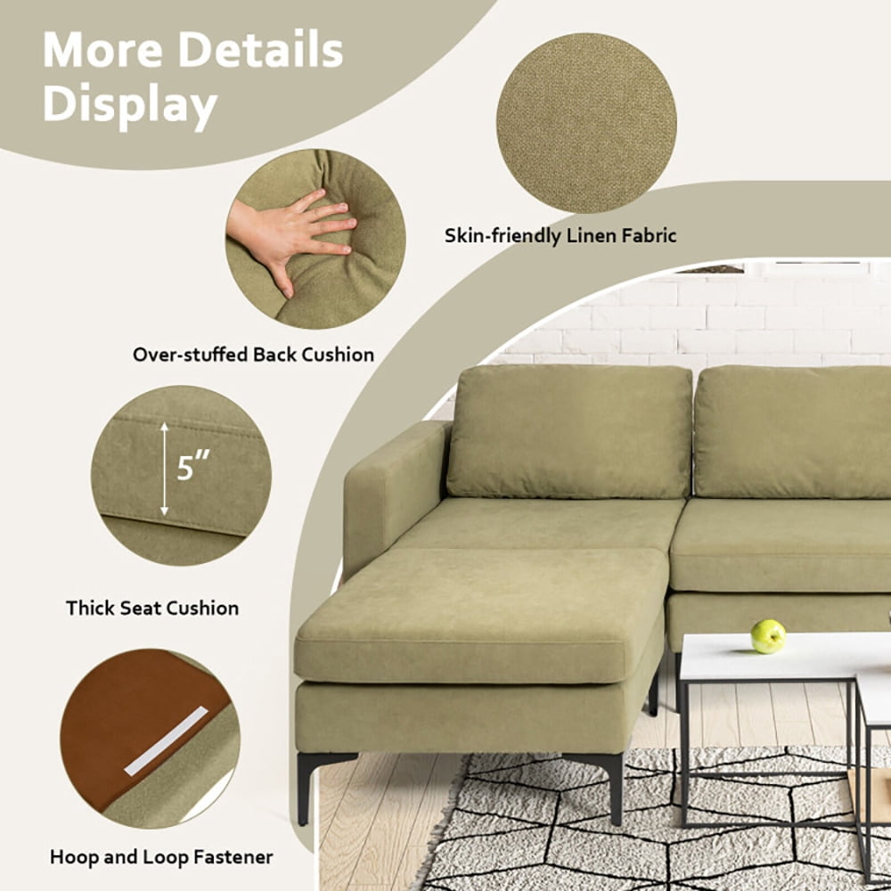 Finihen L-shaped Sectional Sofa Couch, Convertible Sectional Sofa, Modular L-shaped Sectional Sofa with Reversible Chaise and 2 USB Ports, for Living Room, Green Finihen L-shaped Sectional Sofa Couch, Convertible Sectional Sofa, Modular L-shaped Sectional Sofa with Reversible Chaise and 2 USB Ports, for Living Room, Green