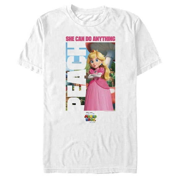 Men's The Super Mario Bros. Movie Peach She Can Do Anything Poster Graphic Tee White Medium