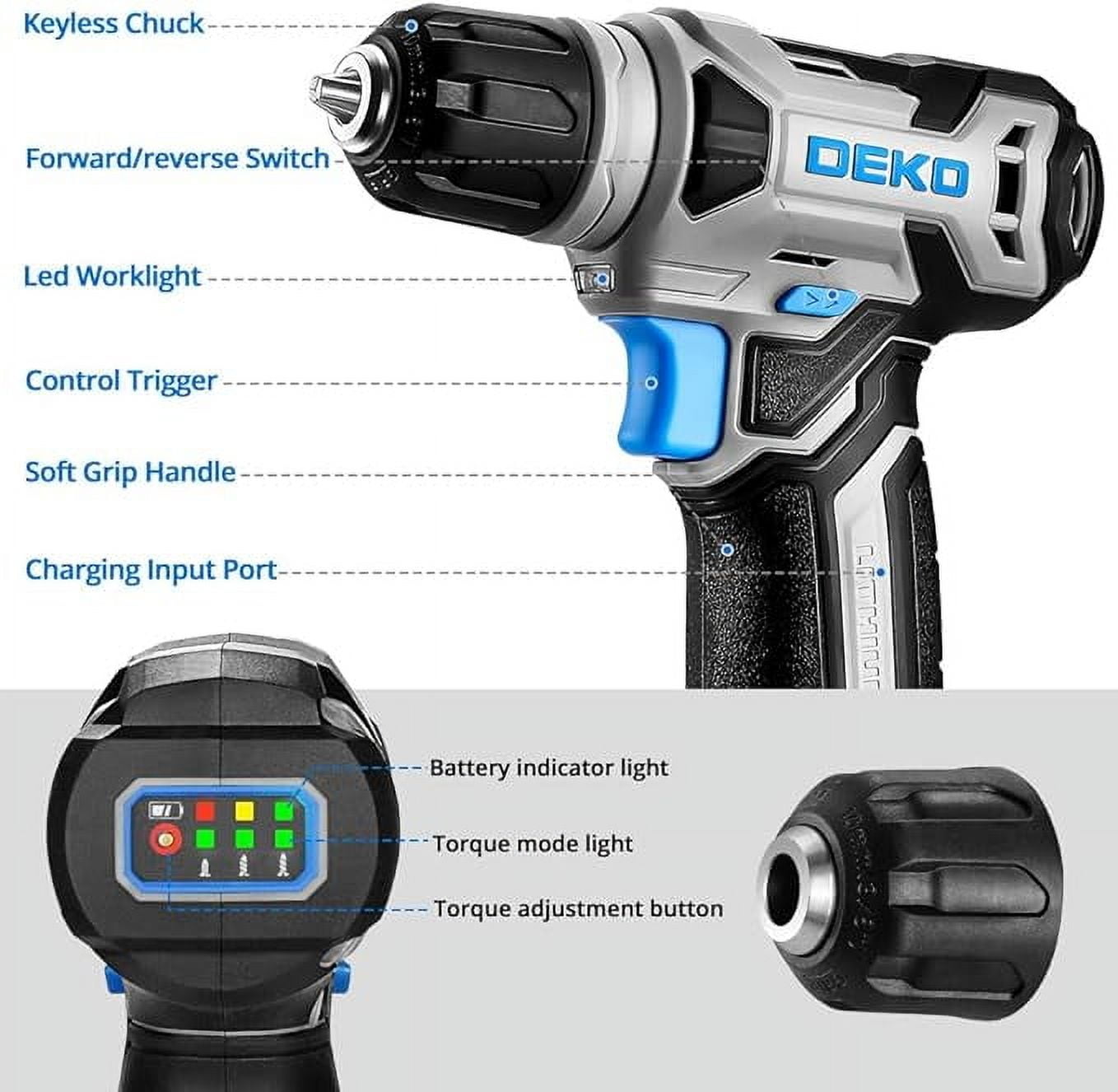 DEKOPRO 8V Cordless Drill Set, Power Drill with 3/8"Keyless Chuck, 13pcs Acessories, Built-in LED, Type-C Charge Cable, Electric Drill Set for Men and Women