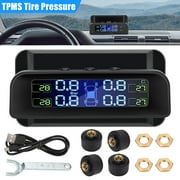 Solar USB TPMS Car SUV LCD Wireless Tire Pressure Monitoring System w/4 Sensors