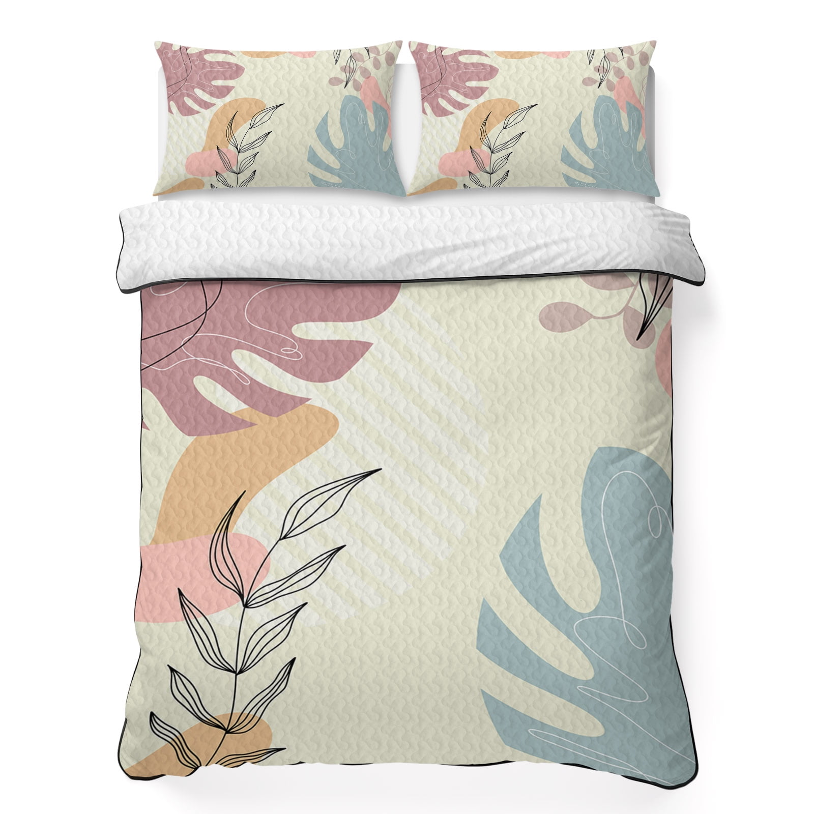 Boho Abstract 3 Piece Quilt Bedding Set with 2 Pillow Shams Geometric Morandi Color Minimalist Lightweight Bedspread Coverlet Soft Breathable All Season Quilt 79 x 90 Inch