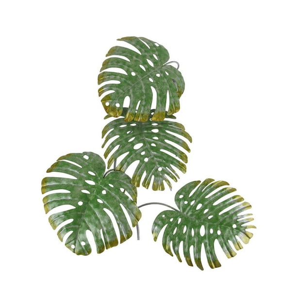 17 Inch Green Metal Palm Leaf Sculpture Wall Hanging Art Tropical Tree