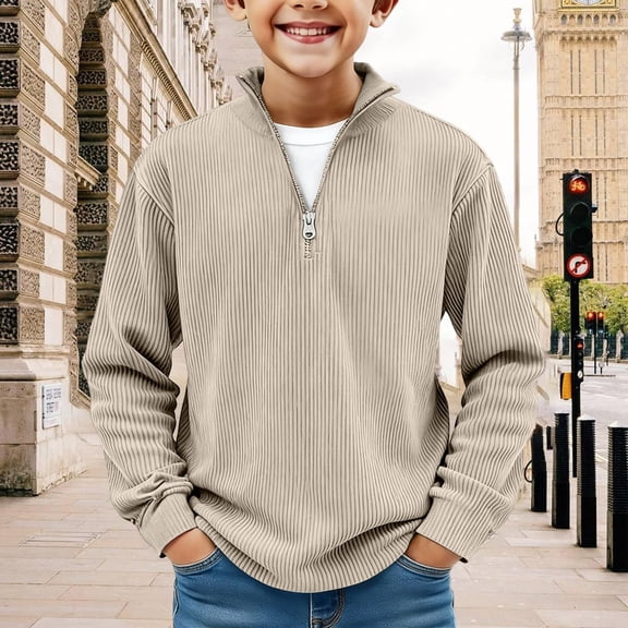 Mceream Boys Quarter Zip Pullover Sweatshirt Long Sleeve Corduroy Shirts Casual Oversized Sweatshirts Preppy School Uniform Clothes Teens Hoodie 4-15 Years