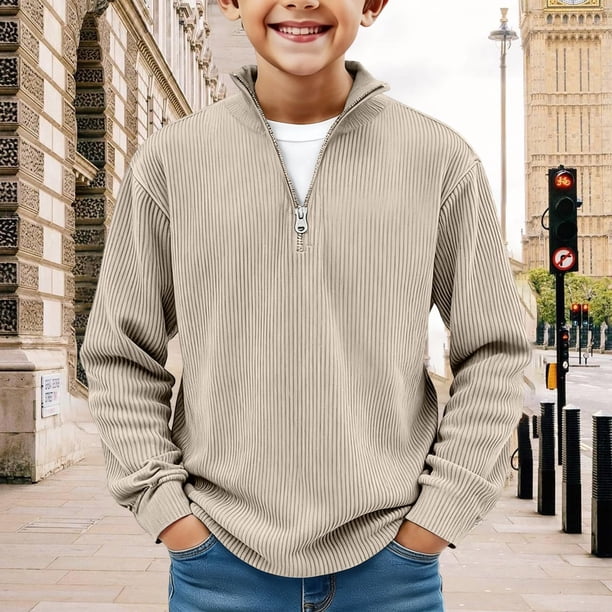 Sudadera informal holgada de manga larga con cremallera y cuello vuelto de color liso para niños y niñas, parte superior de poliéster