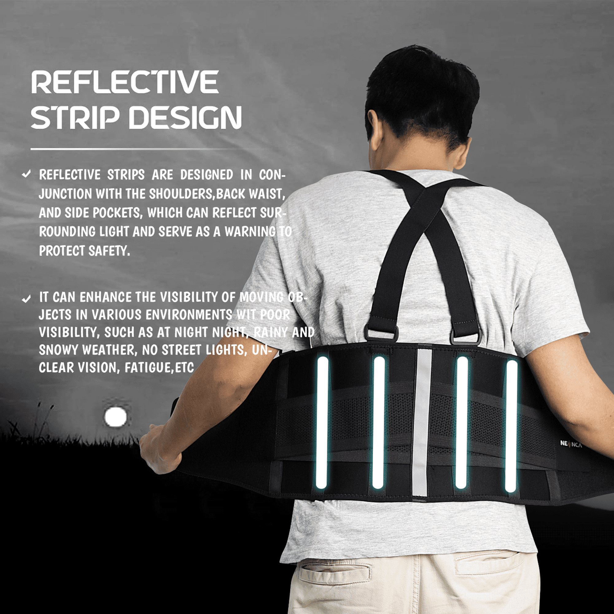 NEENCA Work Back Brace with Suspenders - Industrial Lower Back Support Belt for Lifting, Pain Relief, Posture Correction (Black, XXL)