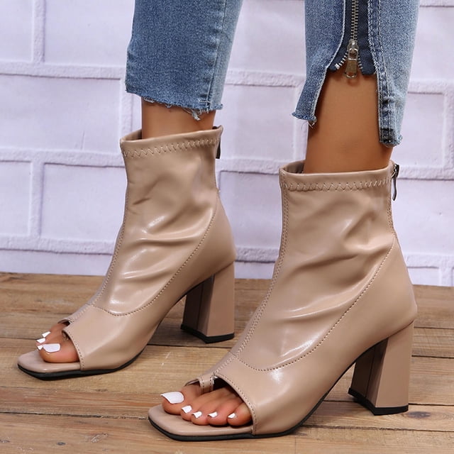 Sandalias de boca de pez de tacón alto Sandalias de mujer con punta cuadrada y tacón grueso con cremallera trasera para mujer Wmkox8yii hfjk4379