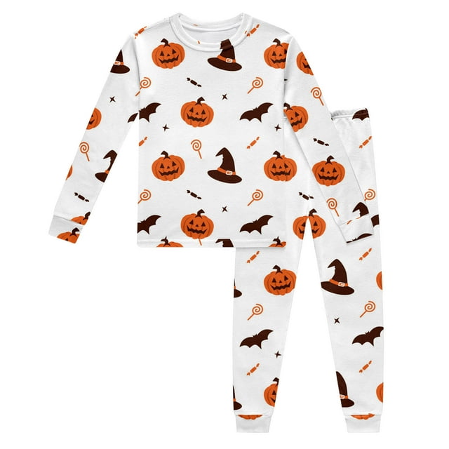 TBWNWG Ensemble de Tenues pour Filles Pyjama à Manches Longues Imprimé d'Halloween Col Rond Tenue de Détente pour Tout-Petits Enfants Tenue d'Intérieur Confortable pour Âges de 2 à 8 Conception en Tissu Doux, Tailles 2-3 Ans