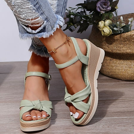 

Homadles Womens Comfortable Wedge Sandals in Shoes- One-line Thick Sole Solid Color Wedges Green Size 5.5