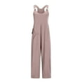 thumbnail image 5 of BLTIBY 2025 Womens Jumpsuits Summer Wide Leg Bib Button Overalls Casual Sleeveless Rompers Fashion Pants with Pockets Khaki L, 5 of 7